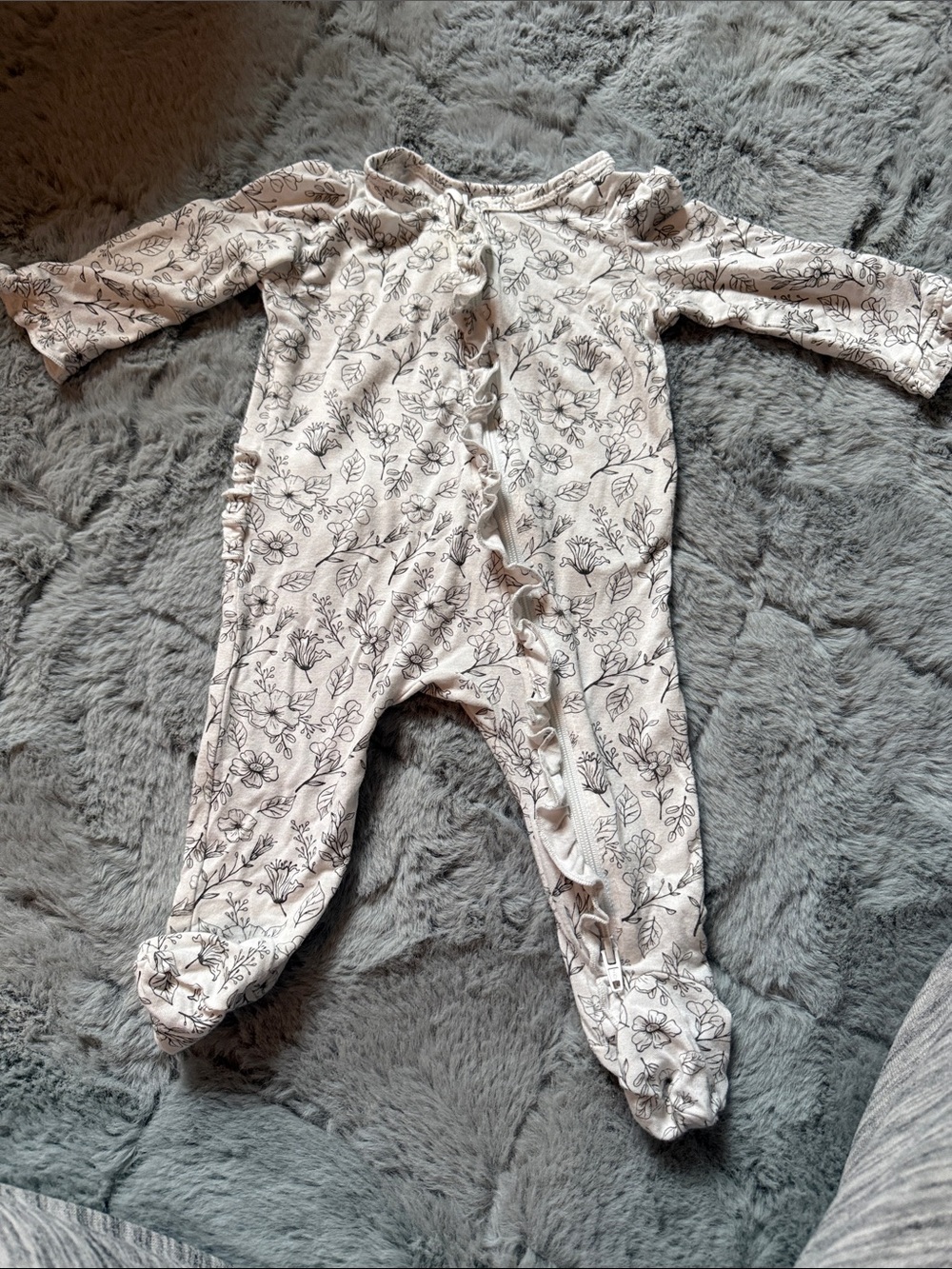 Little Me Neutral Floral Print Baby One-Piece Sleeper
